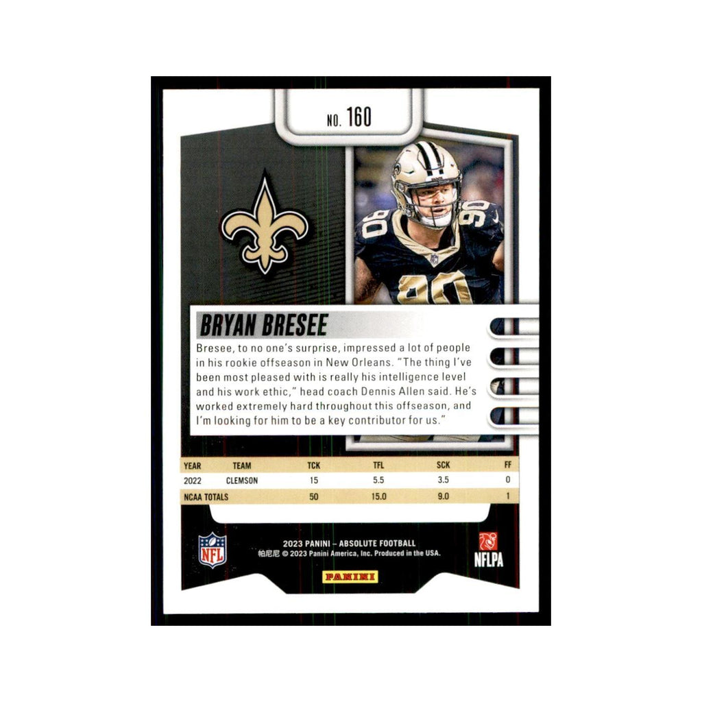 2023 Panini Absolute Foil Bryan Bresee RC Saints #160