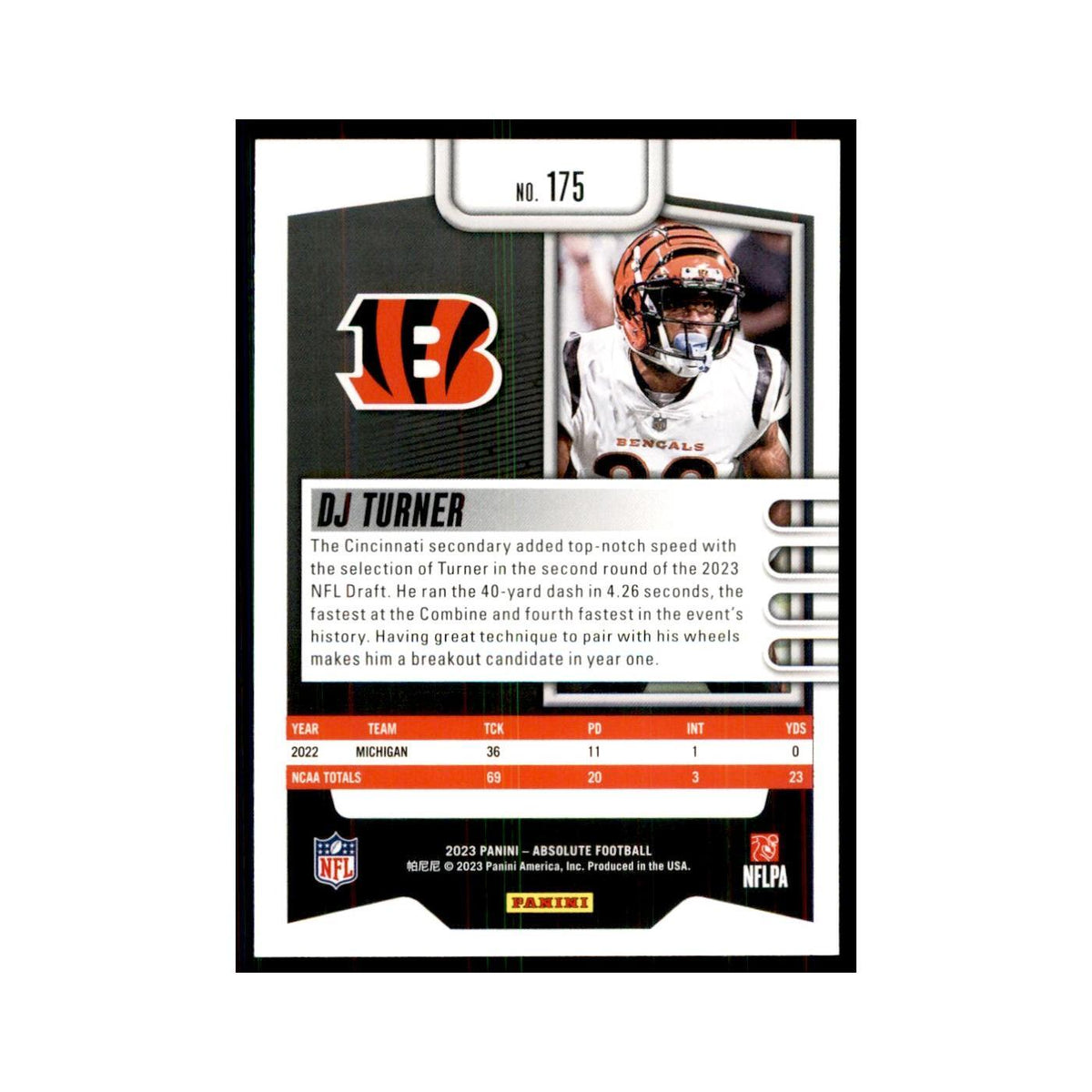 2023 Panini Absolute Foil DJ Turner RC Bengals #175