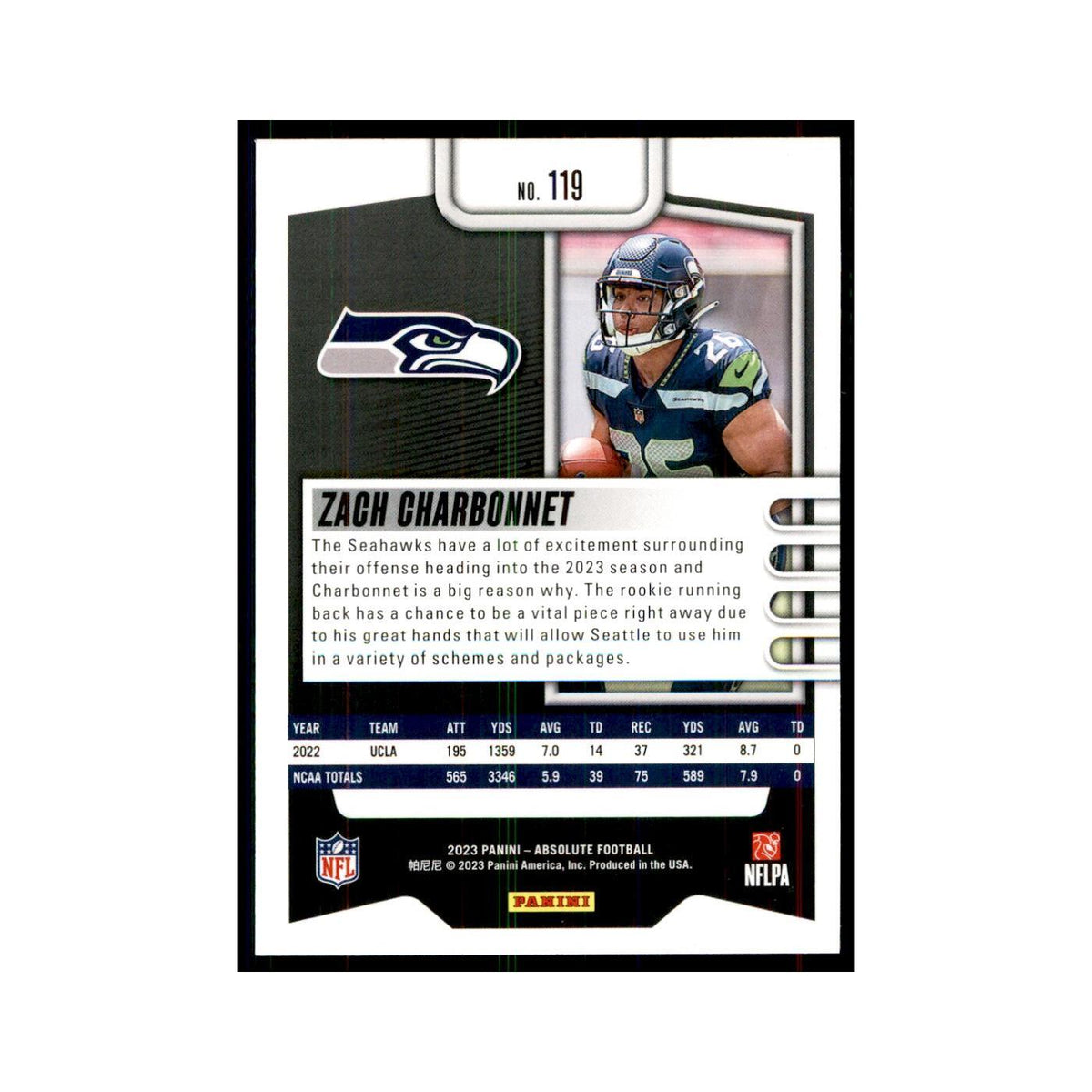 2023 Panini Absolute Foil Zach Charbonnet RC Seahawks #119