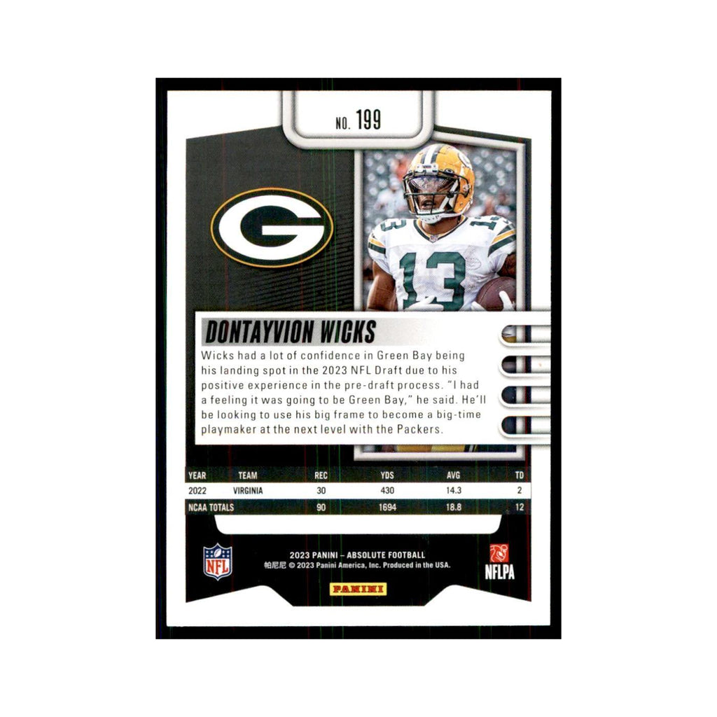 2023 Panini Absolute Foil Dontayvion Wicks RC Packers #199