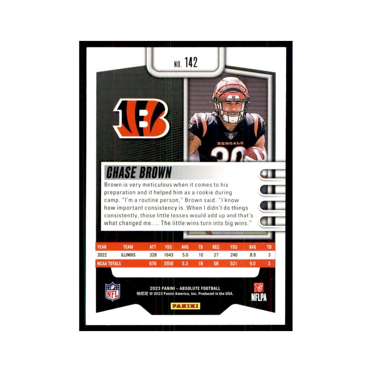 2023 Panini Absolute Foil Chase Brown RC Bengals #142