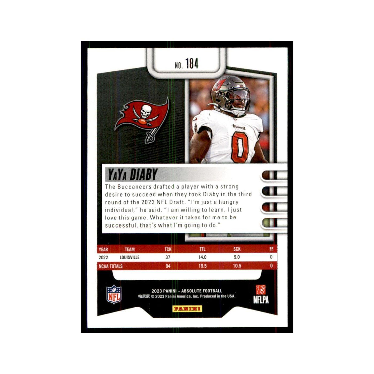 2023 Panini Absolute Foil YaYa Diaby RC Buccaneers #184