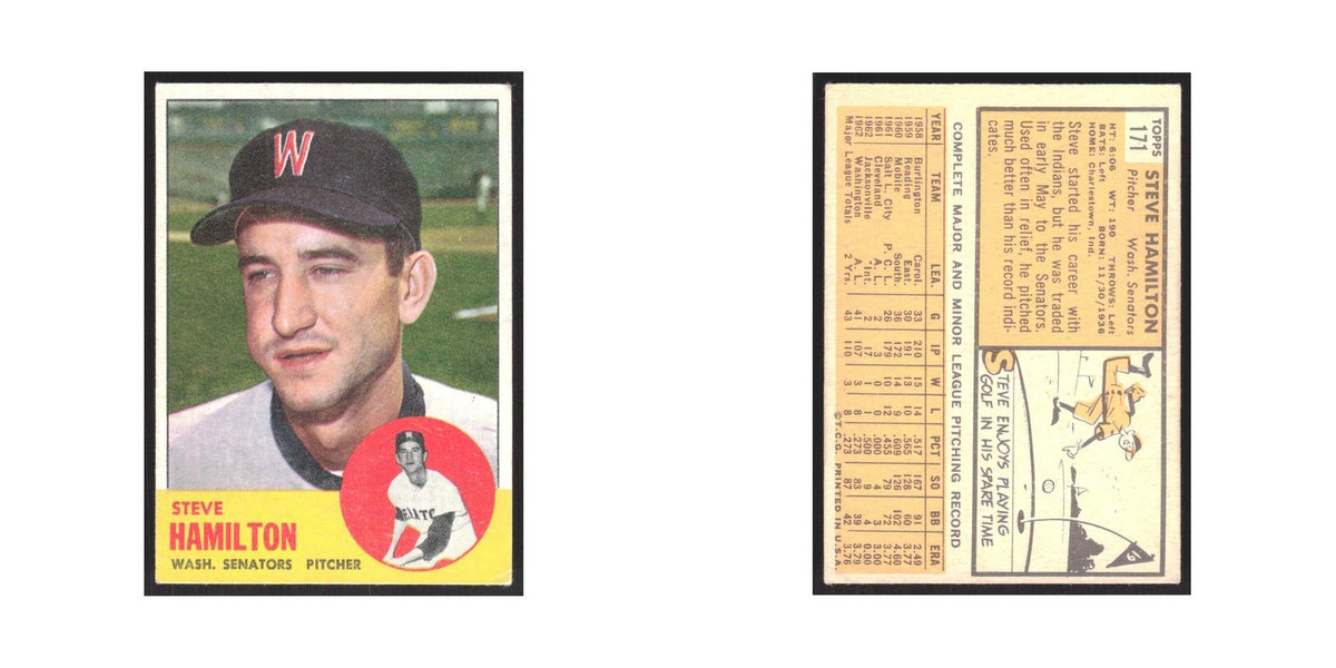 1963 Topps Steve Hamilton RC Washington Senators #171