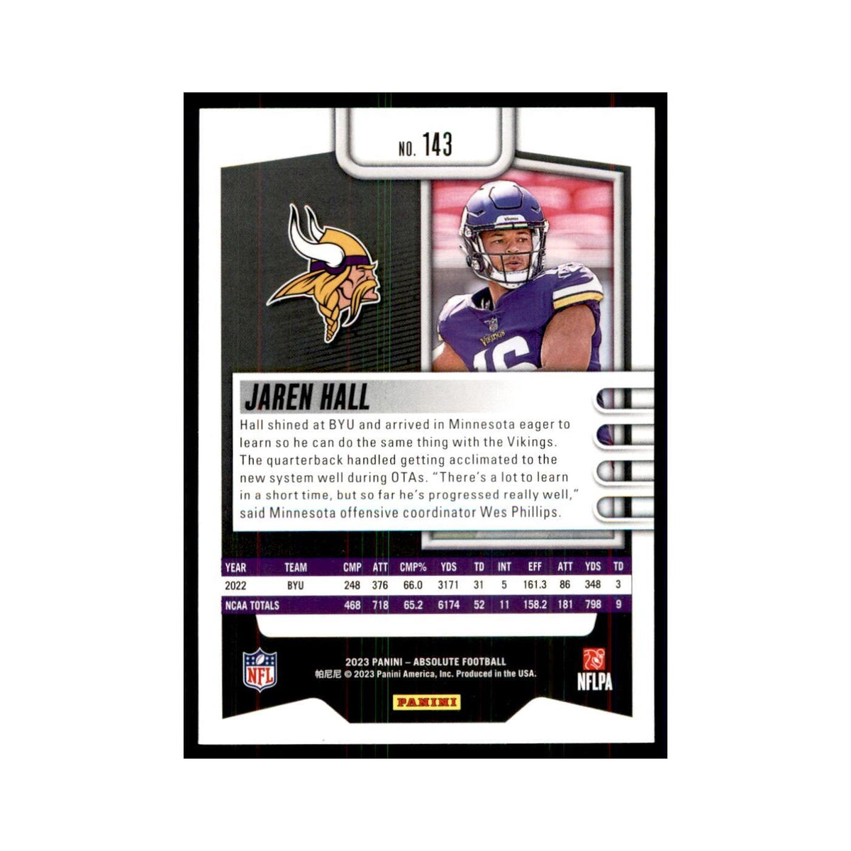 2023 Panini Absolute Foil Jaren Hall RC Vikings #143