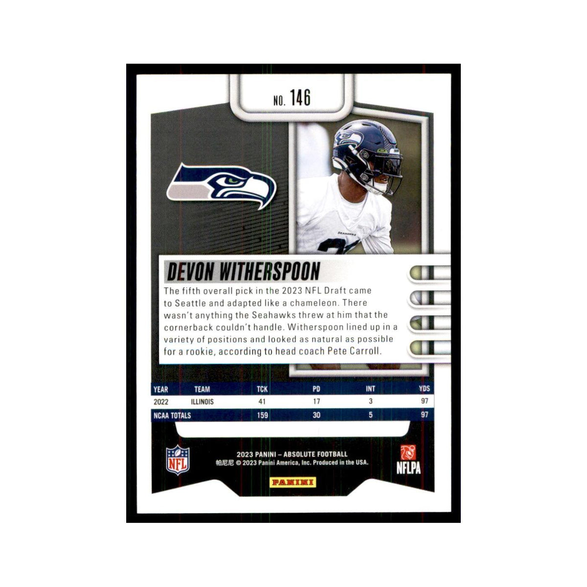 2023 Panini Absolute Foil Devon Witherspoon RC Seahawks #146