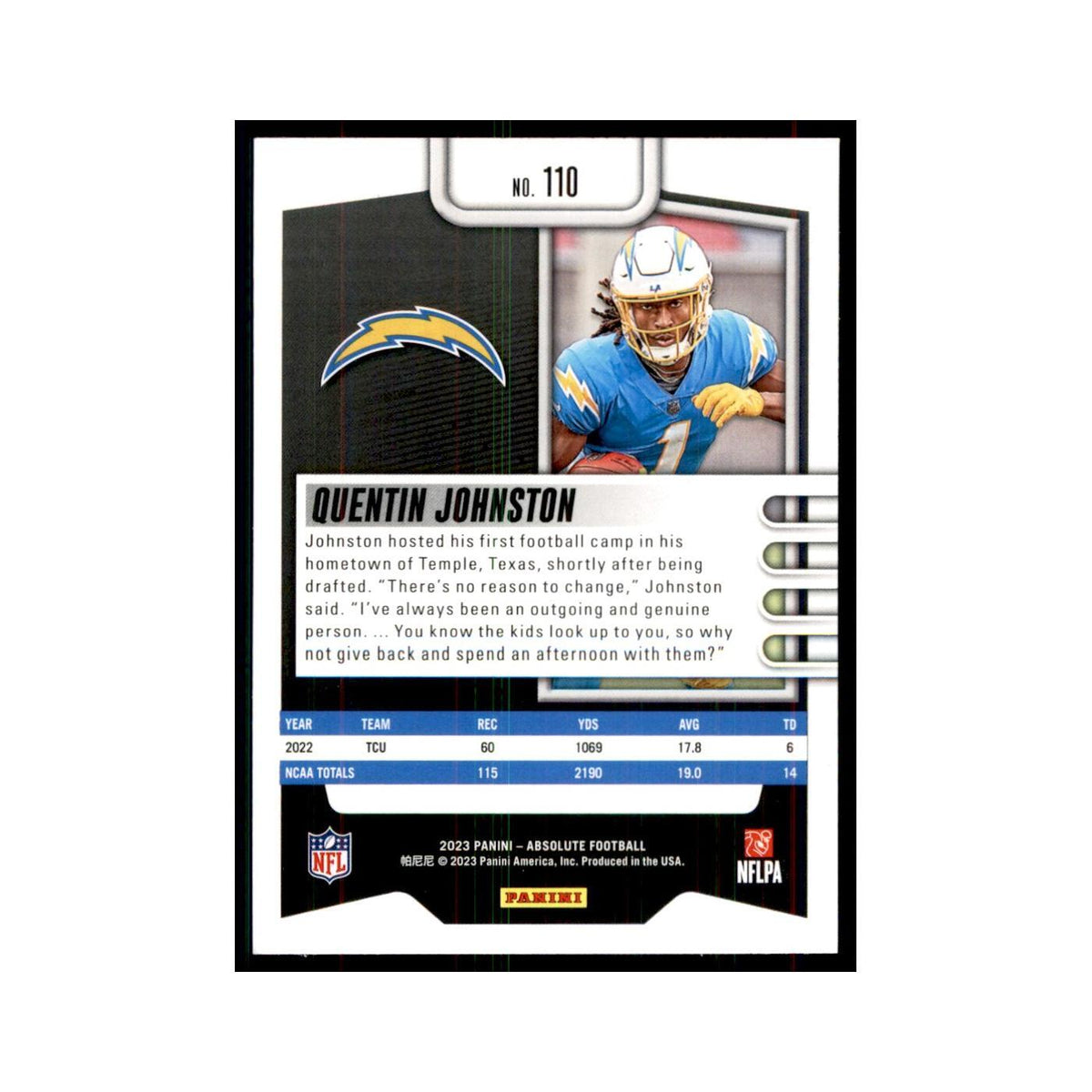 2023 Panini Absolute Foil Quentin Johnston RC Chargers #110