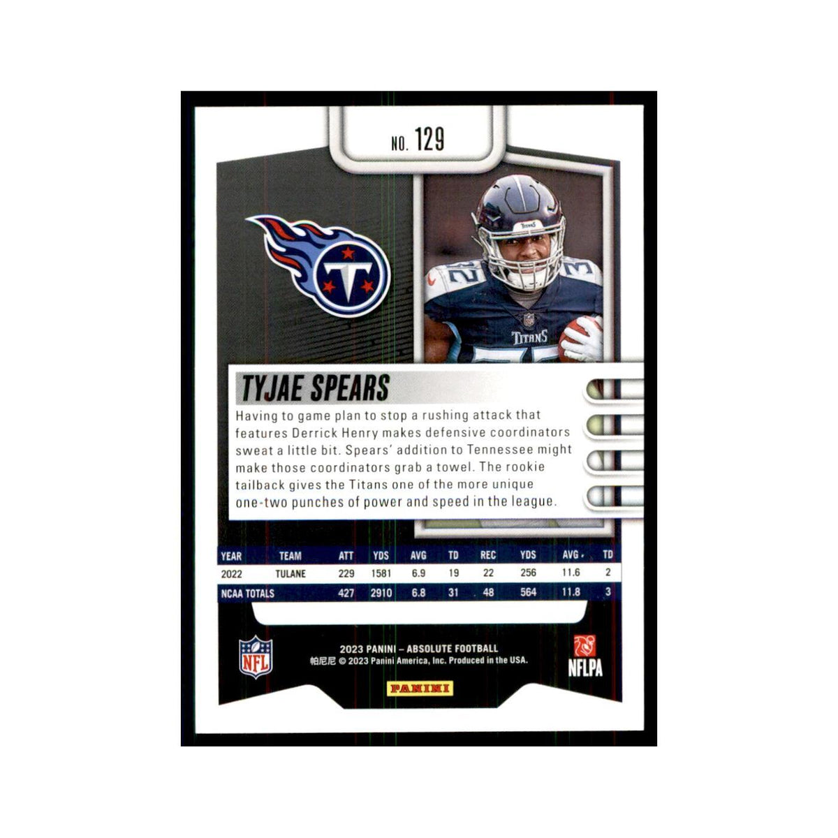 2023 Panini Absolute Foil Tyjae Spears RC Titans #129