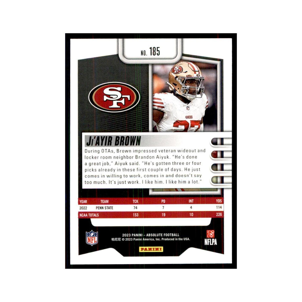 2023 Panini Absolute Foil Ji'Ayir Brown RC 49ers #185