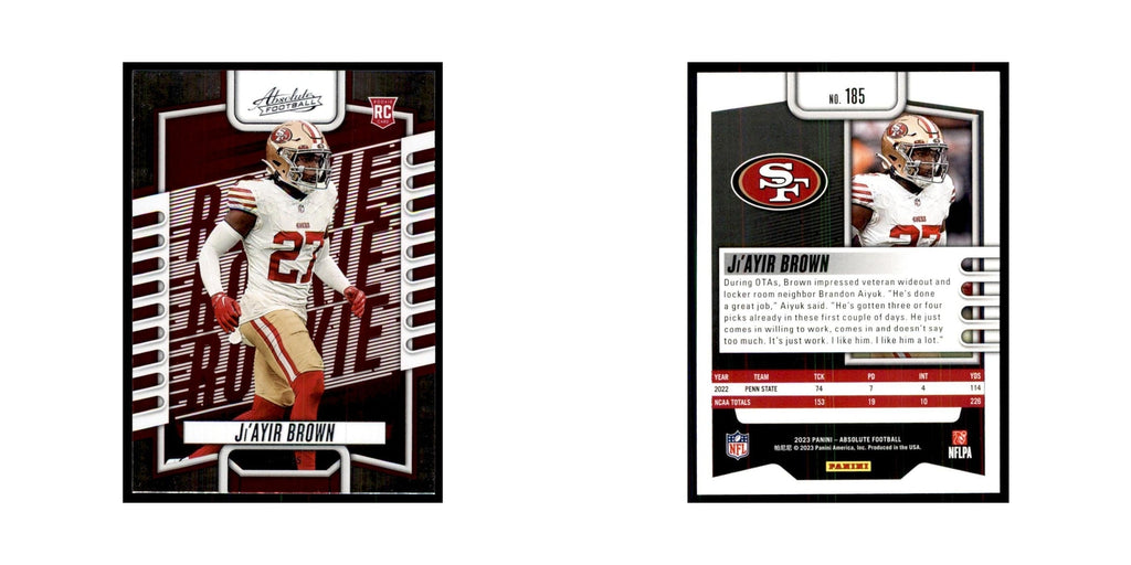 2023 Panini Absolute Foil Ji'Ayir Brown RC 49ers #185