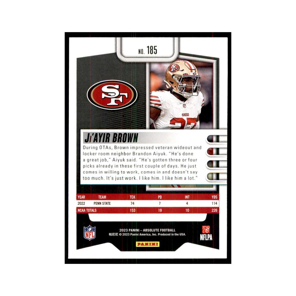 2023 Panini Absolute Foil Ji'Ayir Brown RC 49ers #185