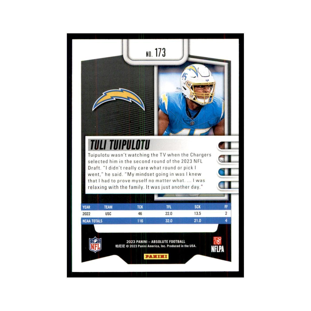 2023 Panini Absolute Foil Tuli Tuipulotu RC Chargers #173
