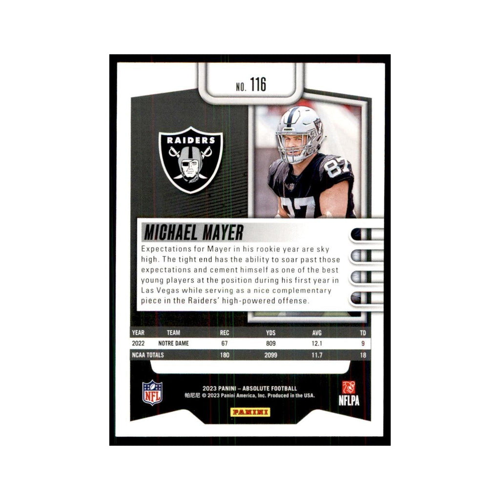 2023 Panini Absolute Foil Michael Mayer RC Raiders #116