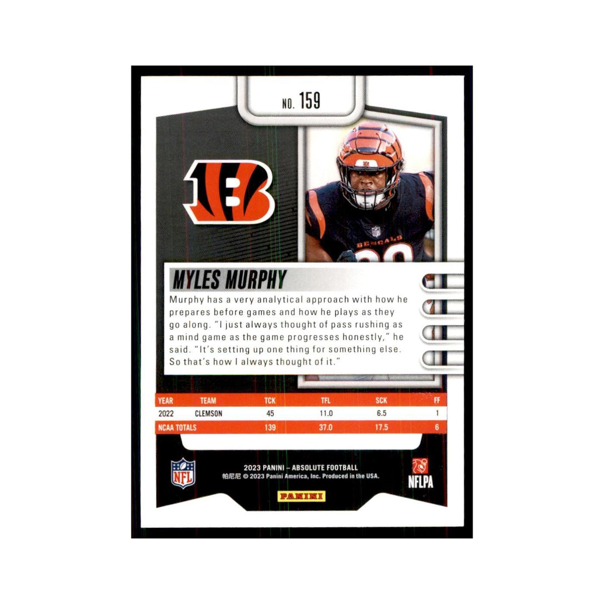 2023 Panini Absolute Foil Myles Murphy RC Bengals #159