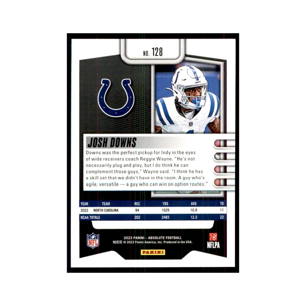 2023 Panini Absolute Foil Josh Downs RC Colts #128