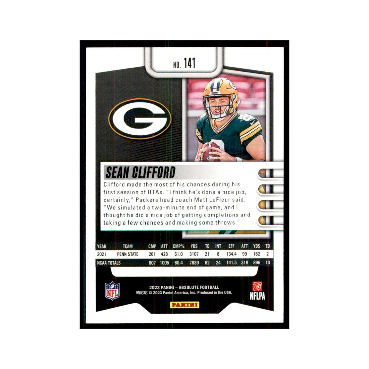 2023 Panini Absolute Foil Sean Clifford RC Packers #141