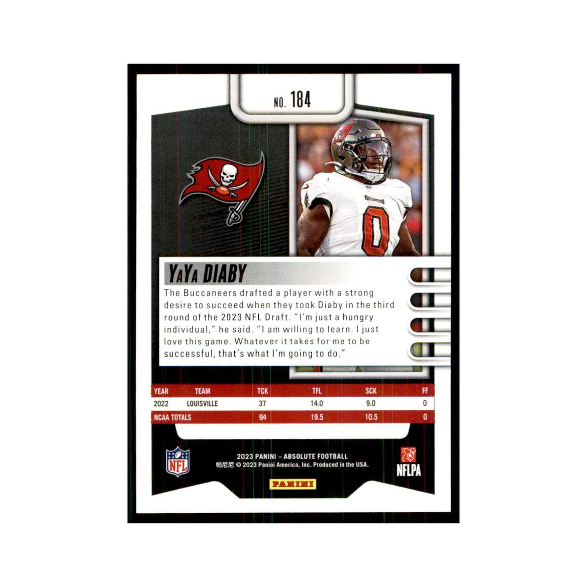 2023 Panini Absolute Foil YaYa Diaby RC Buccaneers #184