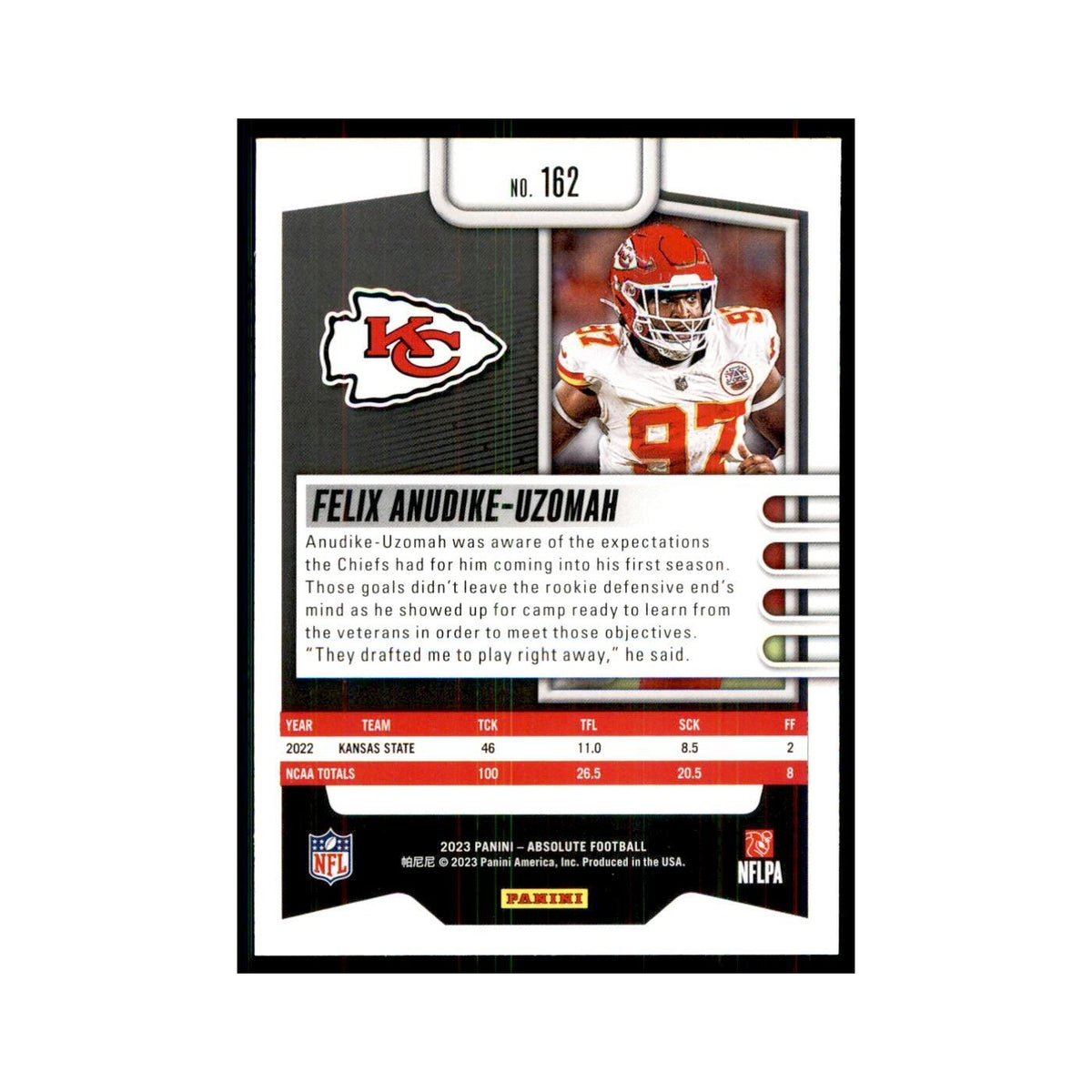 2023 Panini Absolute Foil Felix Anudike-Uzomah RC Chiefs #162