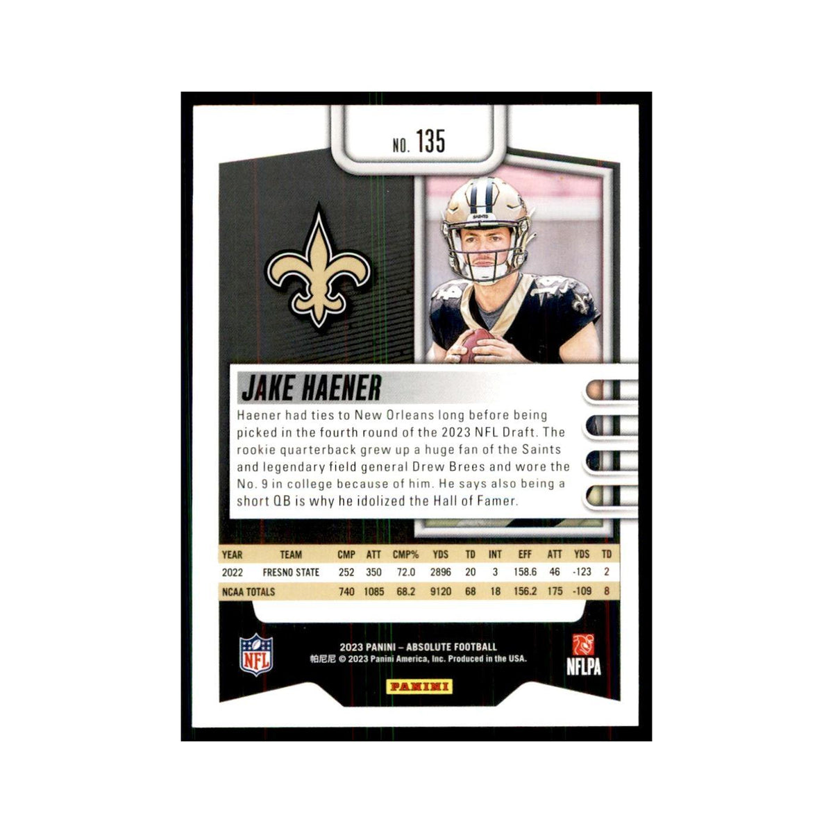 2023 Panini Absolute Foil Jake Haener RC Saints #135