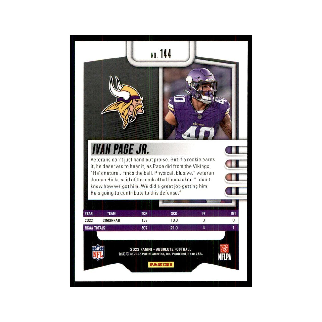 2023 Panini Absolute Foil Ivan Pace Jr. RC Vikings #144