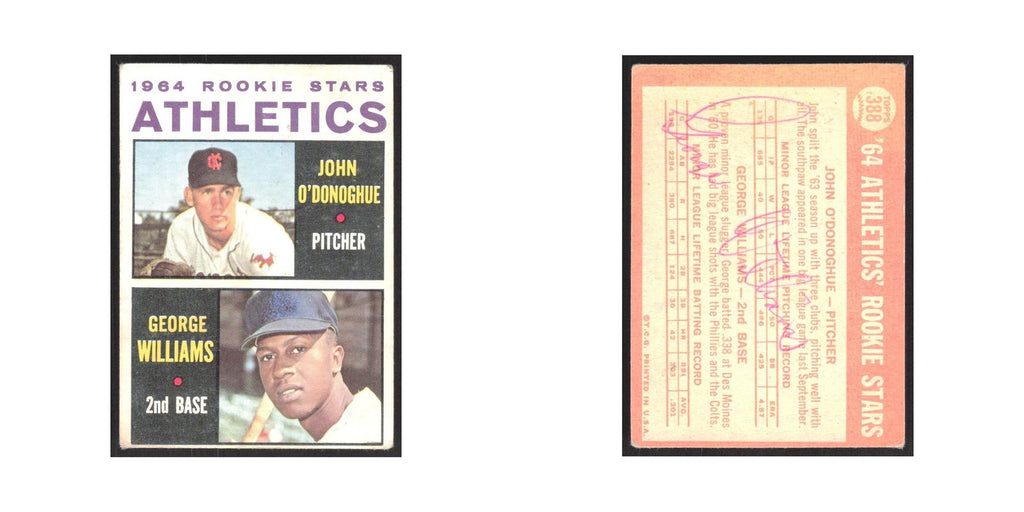 1964 Topps Rookie Stars-O'Donoghue /G. Williams RC Kansas City Athletics #388