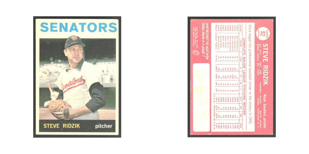 1964 Topps Steve Ridzik Washington Senators #92