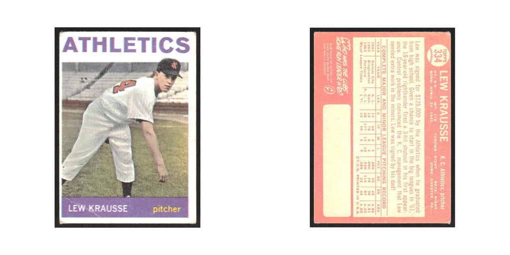 1964 Topps Lew Krausse Kansas City Athletics #334