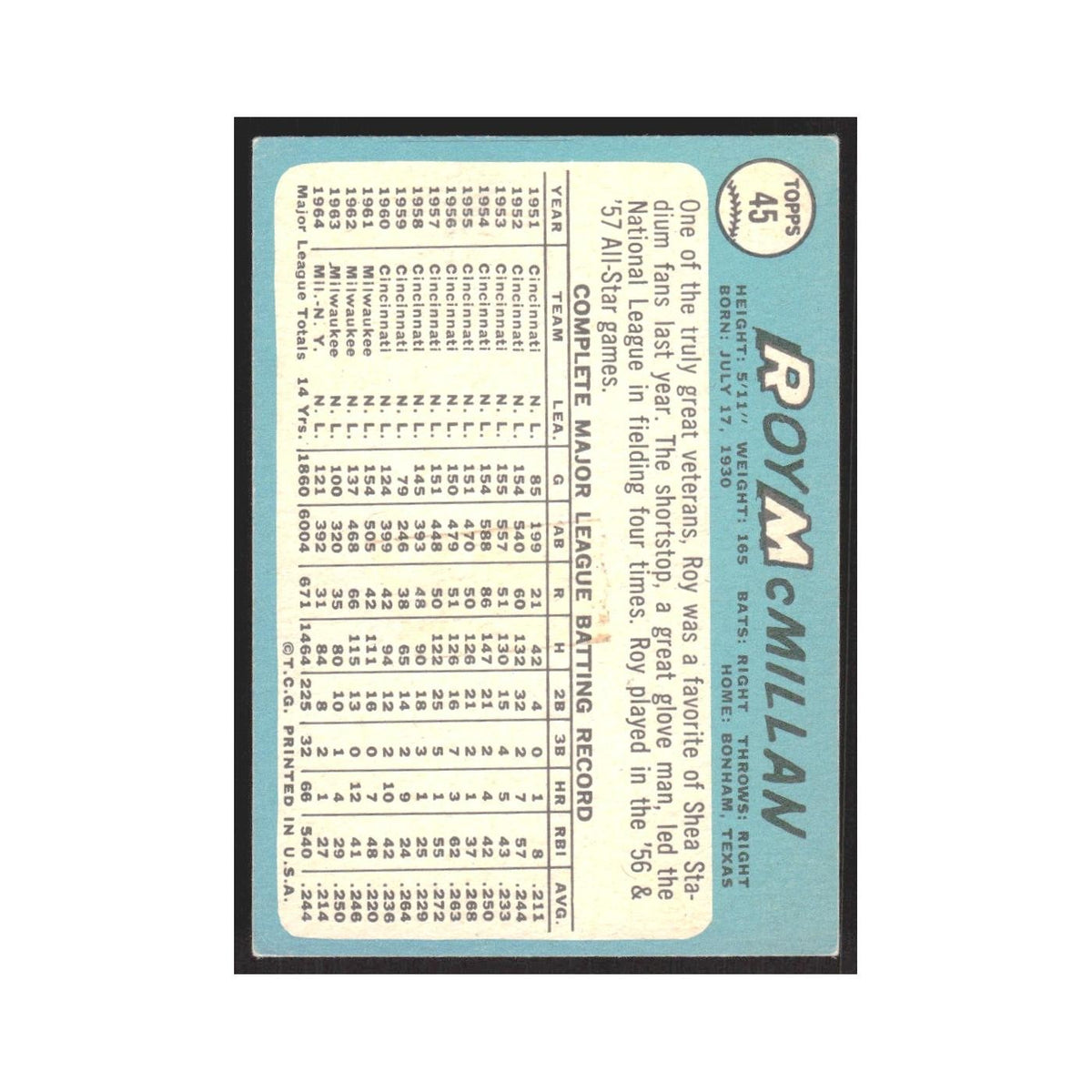 1965 Topps Roy McMillan Mets #45