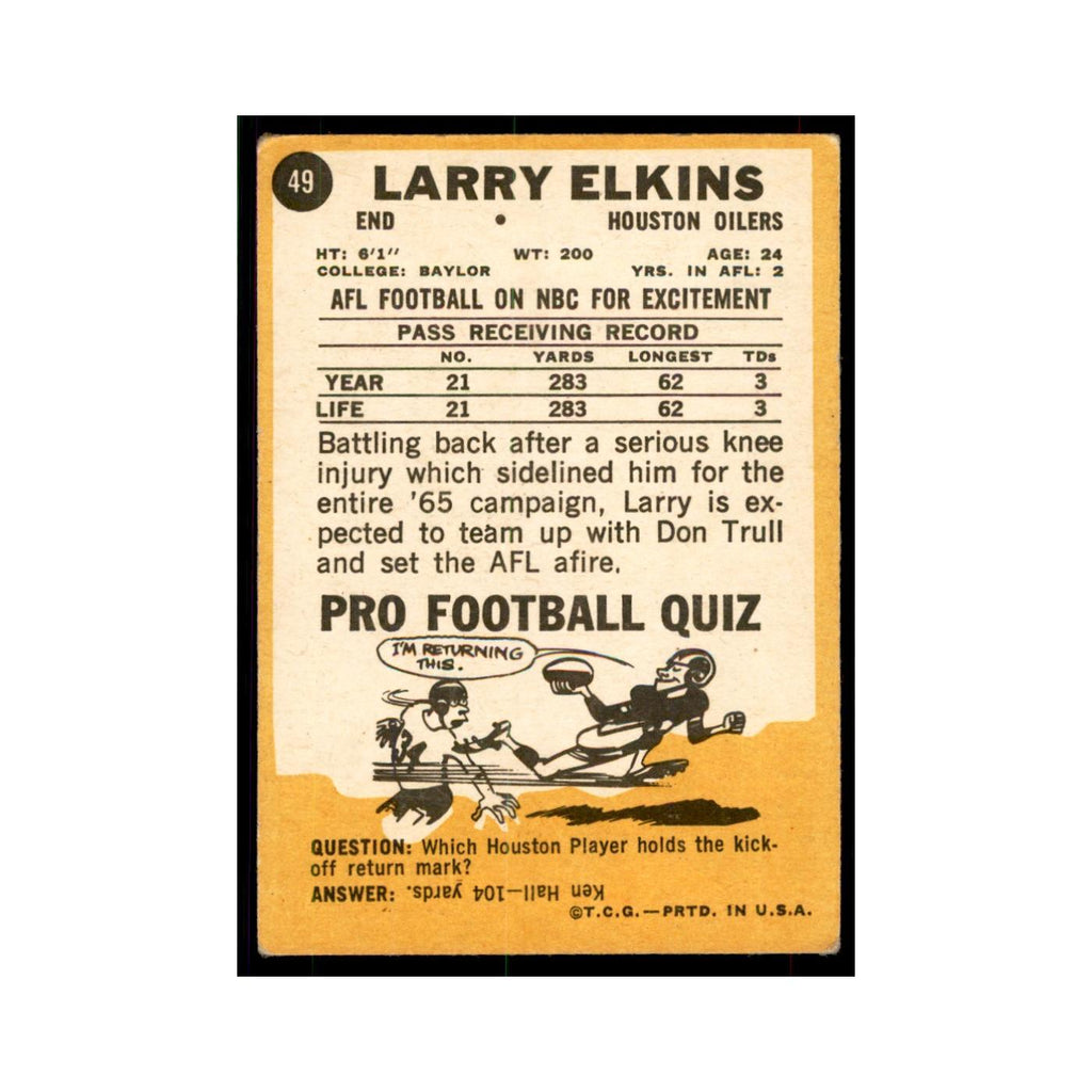 1967 Topps Larry Elkins Houston Oilers #49