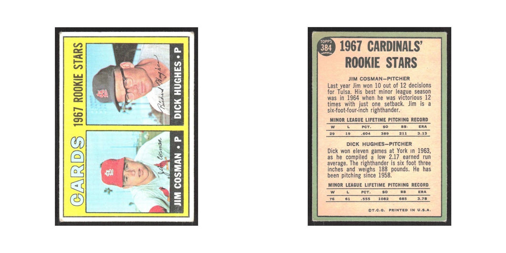 1967 Topps Cards 1967 Rookie Stars-Jim Cosman/Dick Hughes RC Cardinals #384