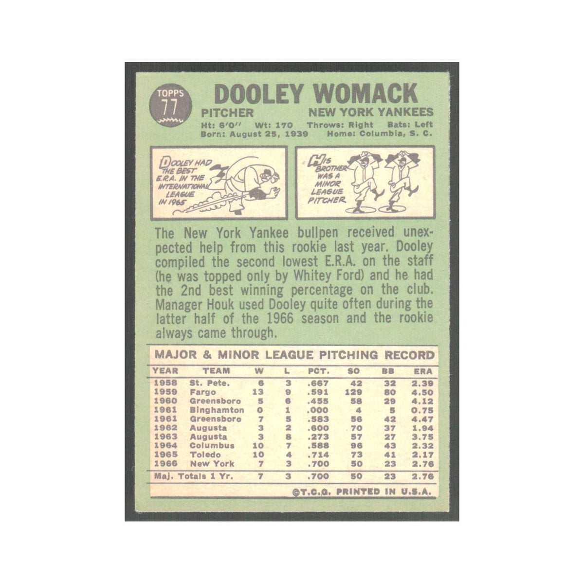 1967 Topps Dooley Womack Yankees #77