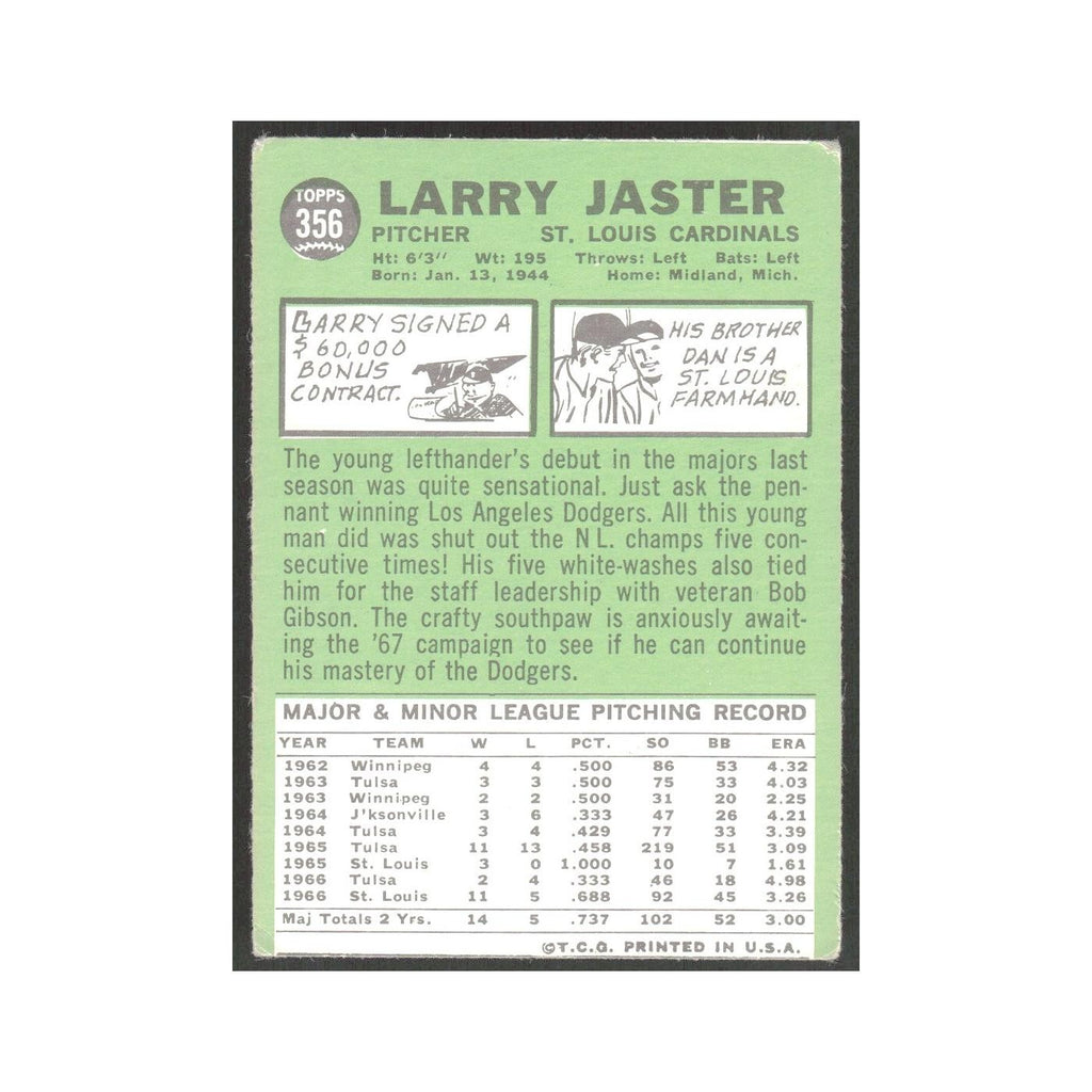1967 Topps Larry Jaster RC Cardinals #356