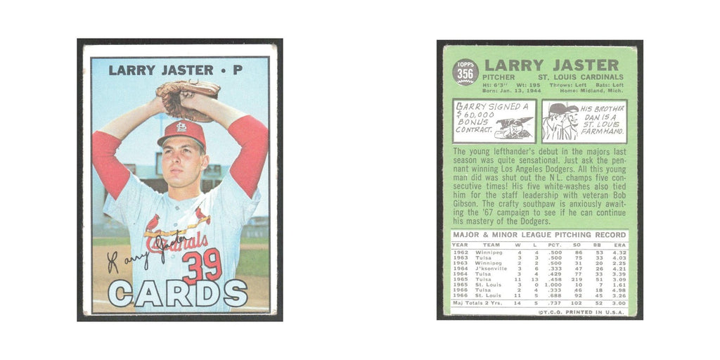1967 Topps Larry Jaster RC Cardinals #356