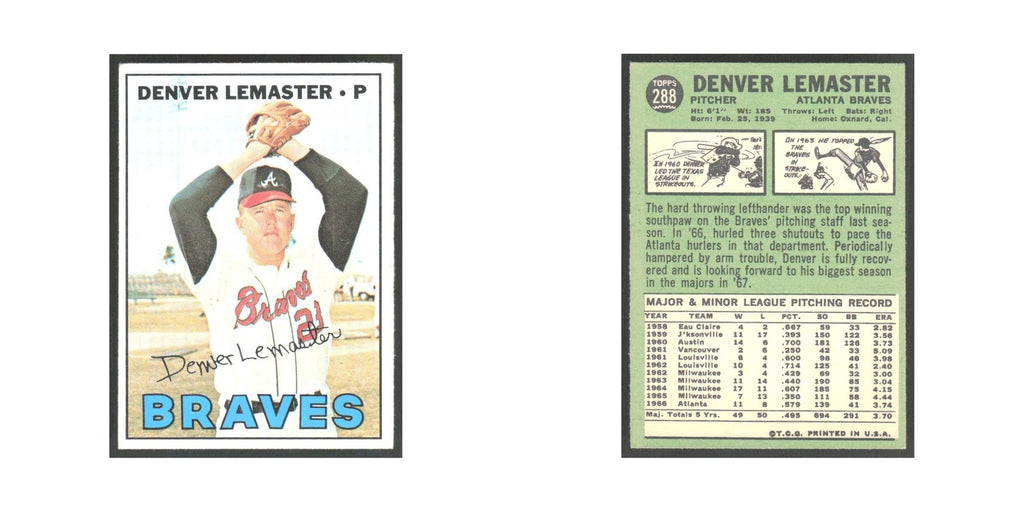1967 Topps Denver Lemaster Braves #288