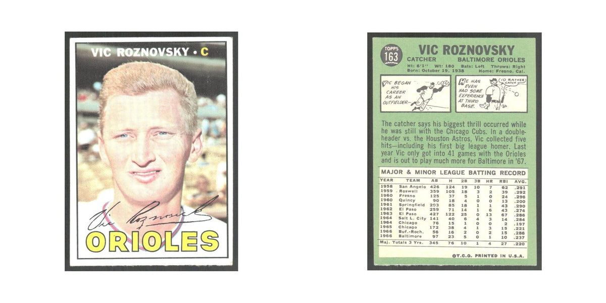 1967 Topps Vic Roznovsky Orioles #163