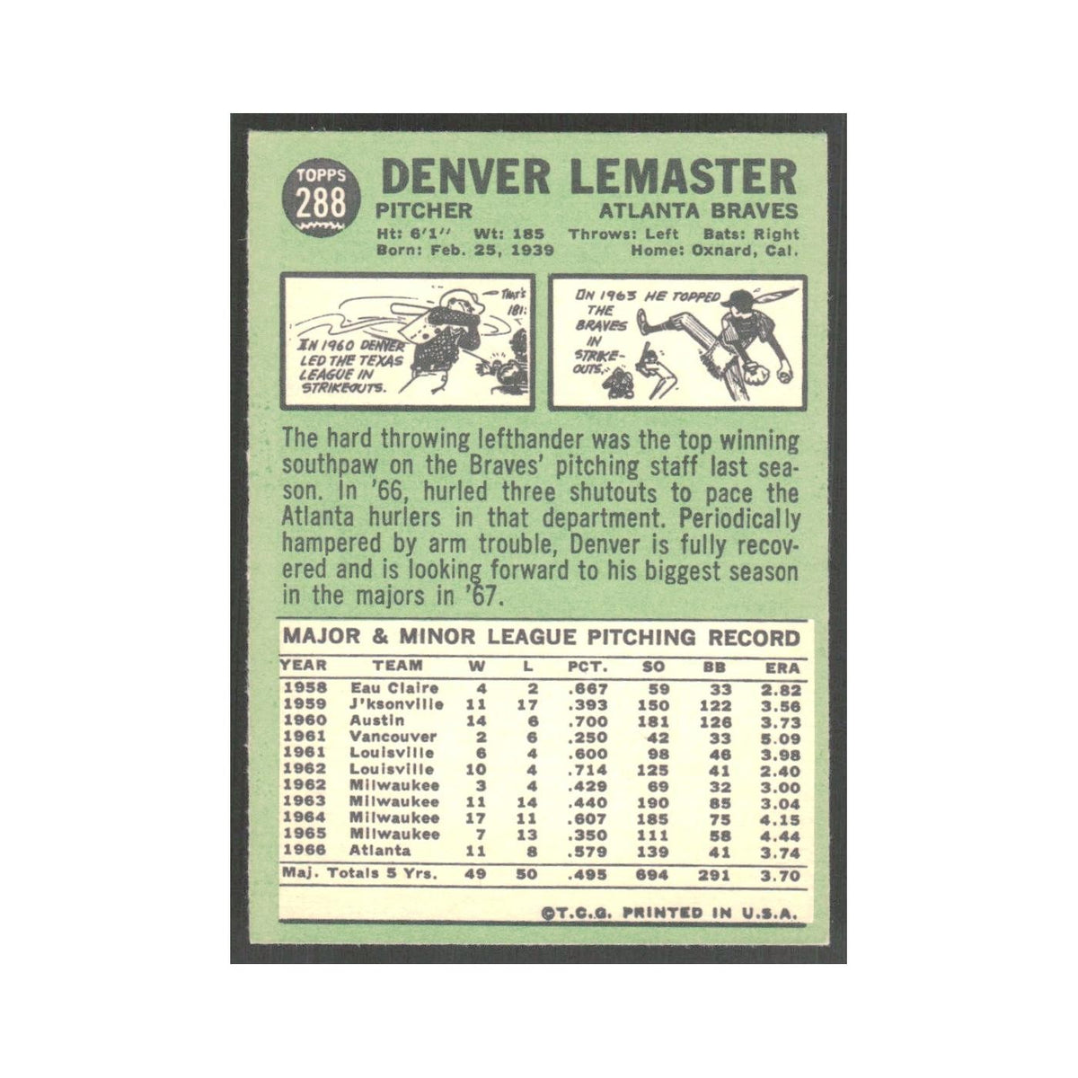 1967 Topps Denver Lemaster #288