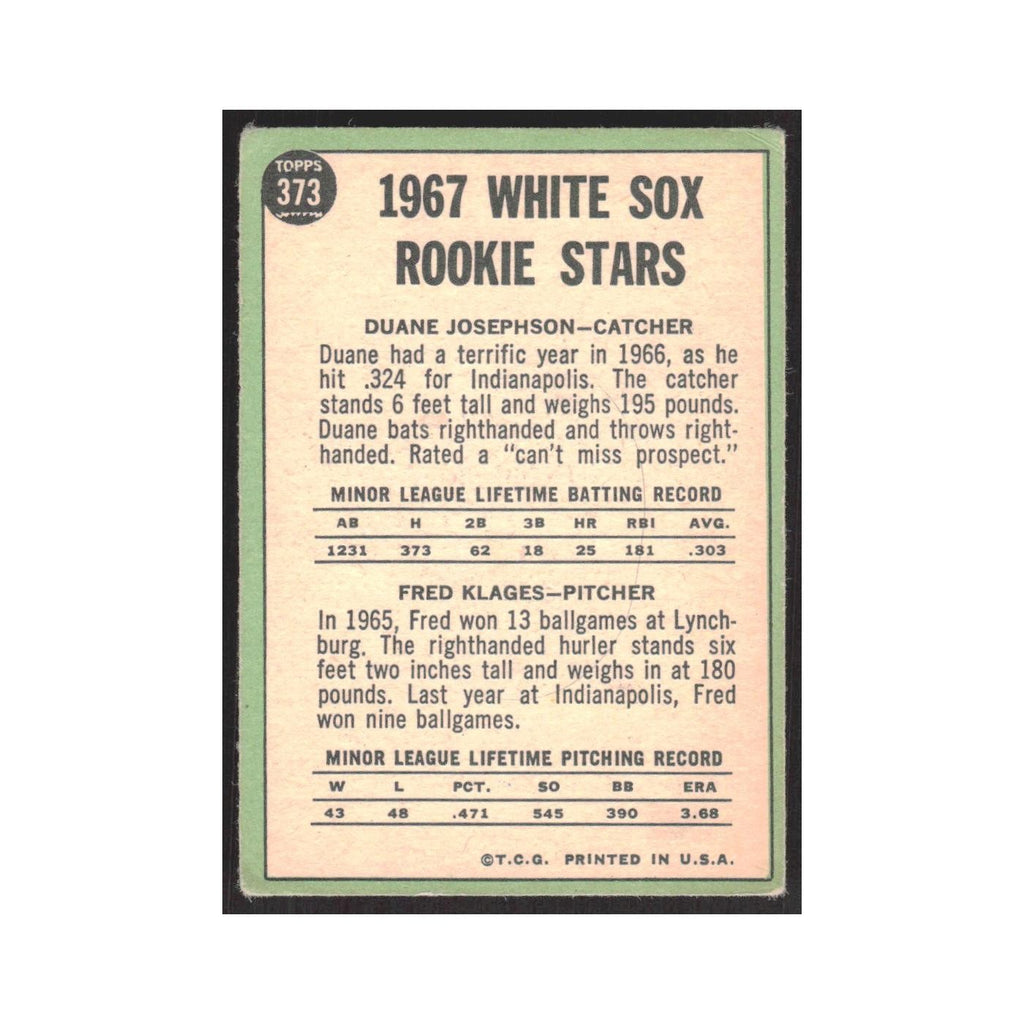 1967 Topps Duane Josephson/Fred Klages RC White Sox #373