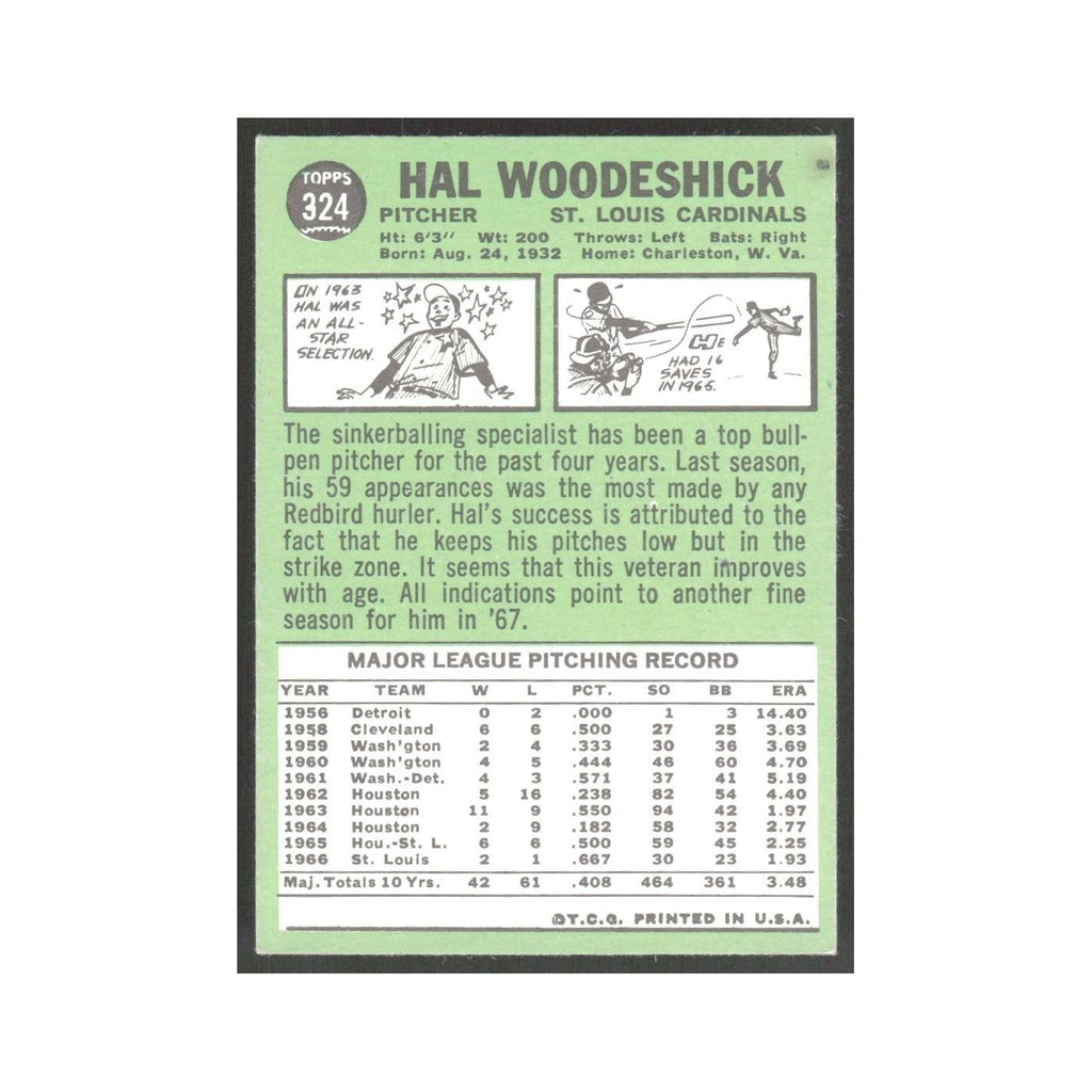 1967 Topps Hal Woodeshick Cardinals #324