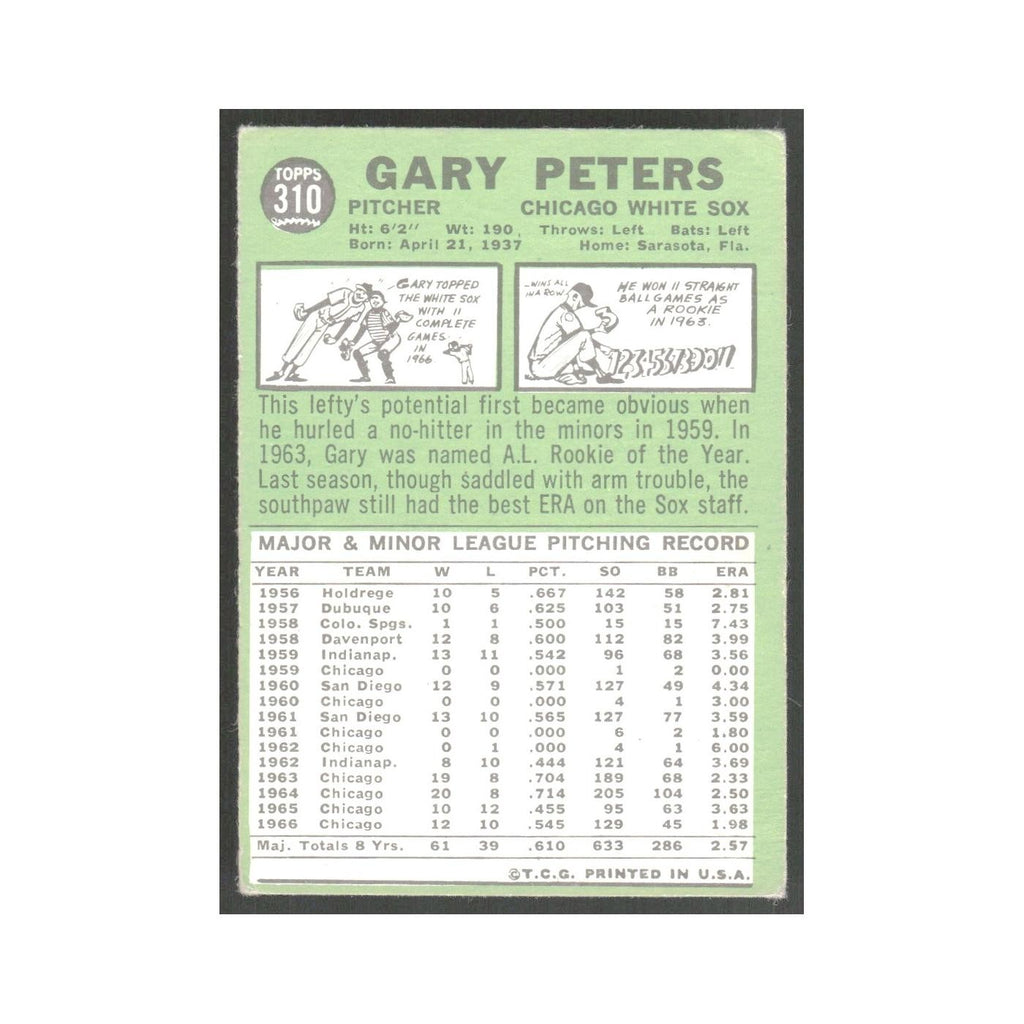 1967 Topps Gary Peters White Sox #310