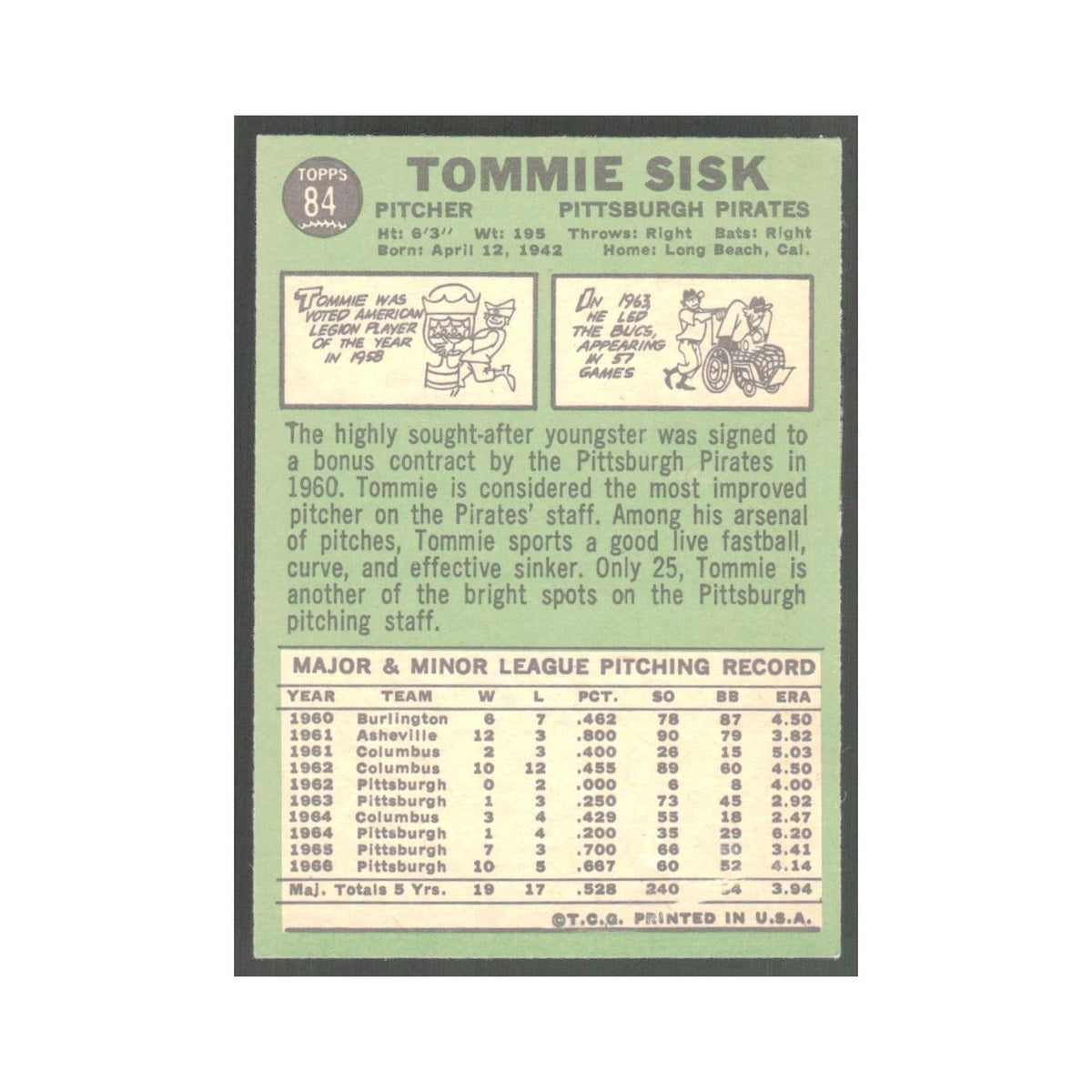 1967 Topps Tommie Sisk Pirates #84