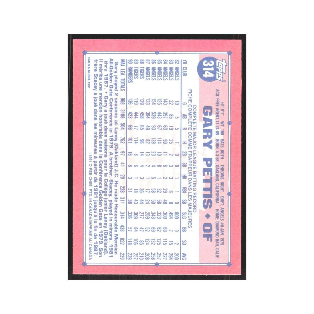 1991 O-Pee-Chee Gary Pettis Rangers #314