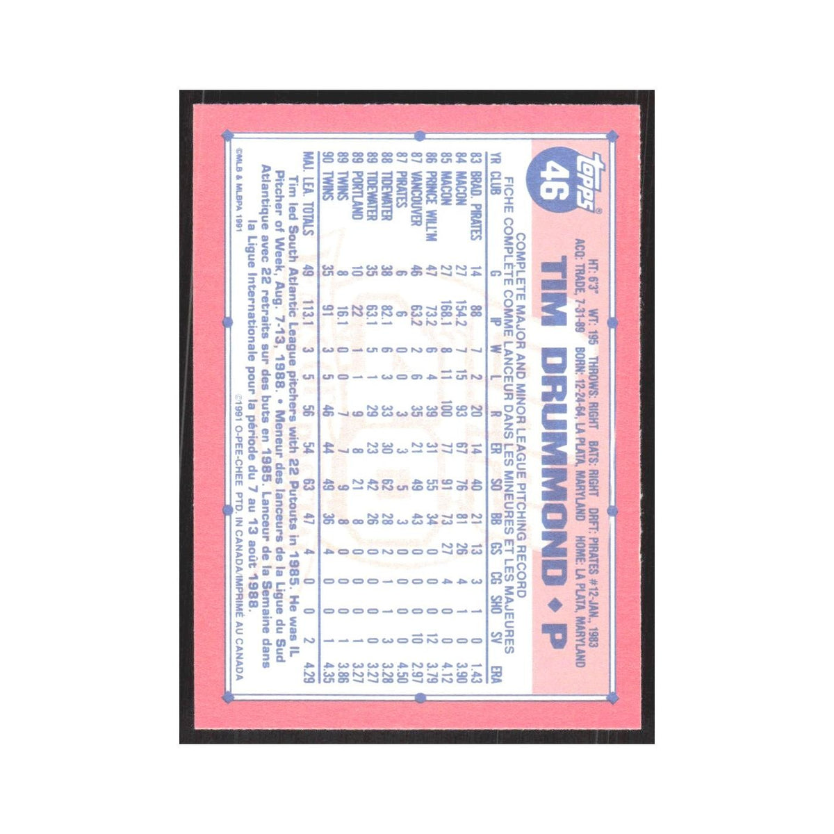 1991 O-Pee-Chee Tim Drummond Twins #46