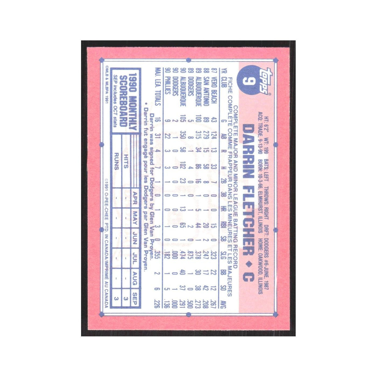 1991 O-Pee-Chee Darrin Fletcher Phillies #9