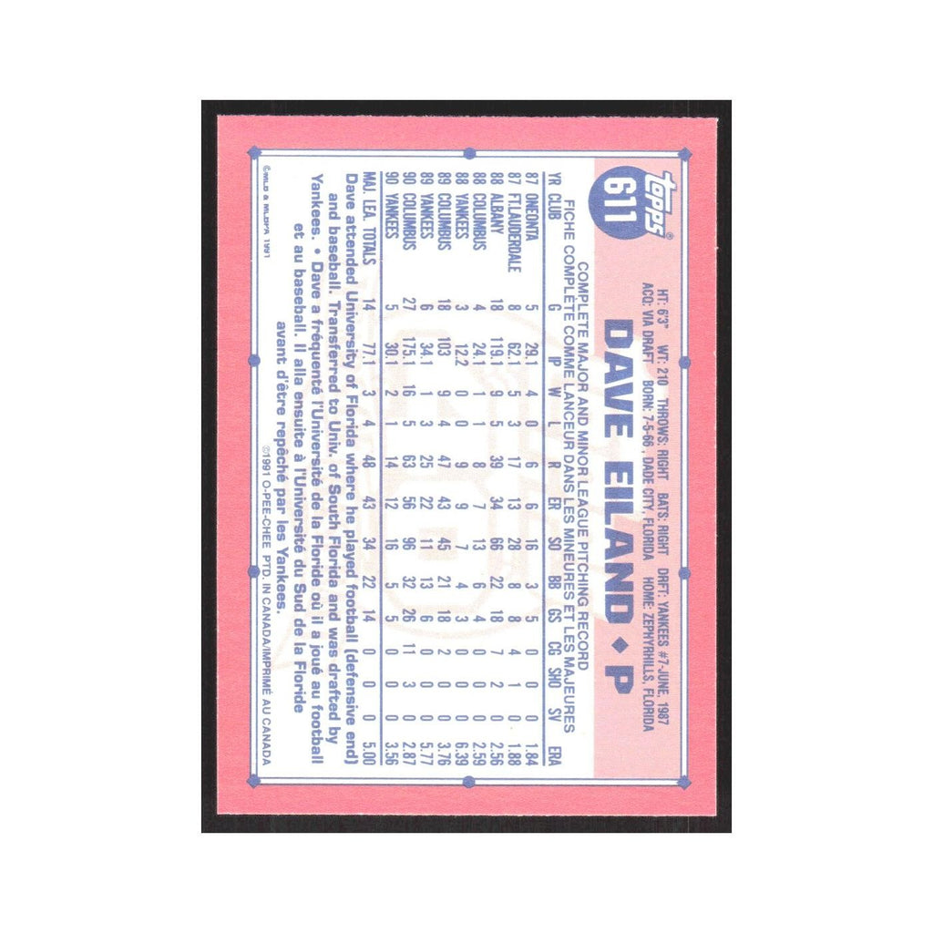 1991 O-Pee-Chee Dave Eiland Yankees #611