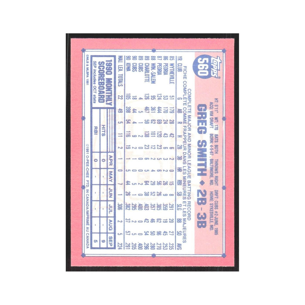 1991 O-Pee-Chee Greg Smith Cubs #560
