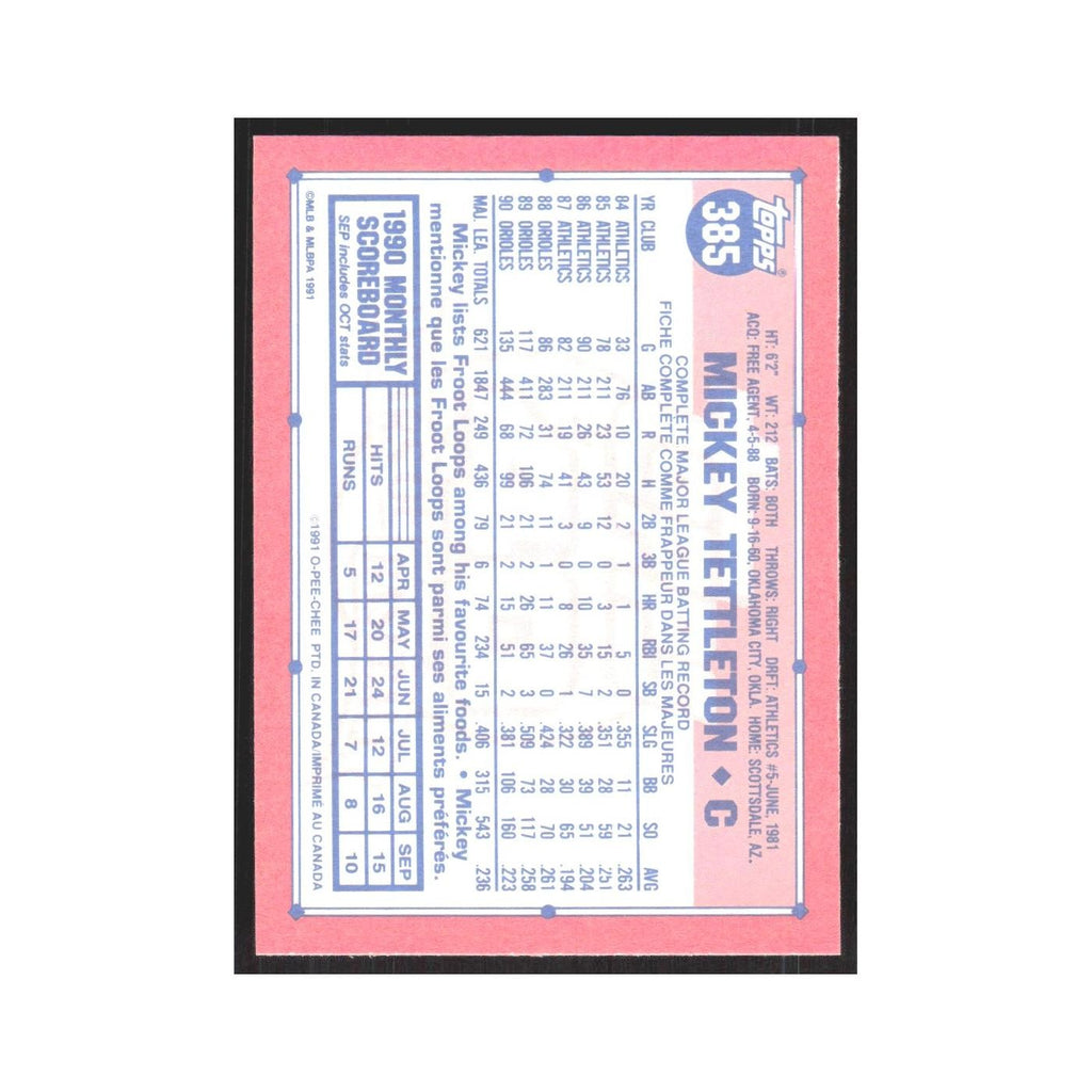 1991 O-Pee-Chee Mickey Tettleton Orioles #385