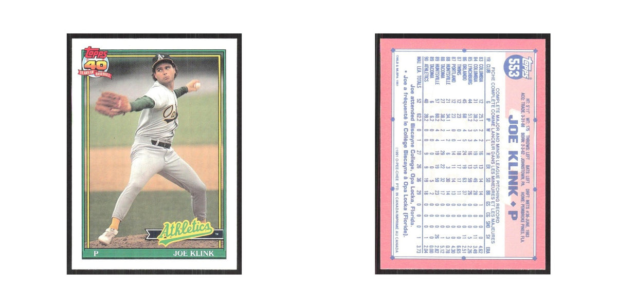 1991 O-Pee-Chee Joe Klink Athletics #553
