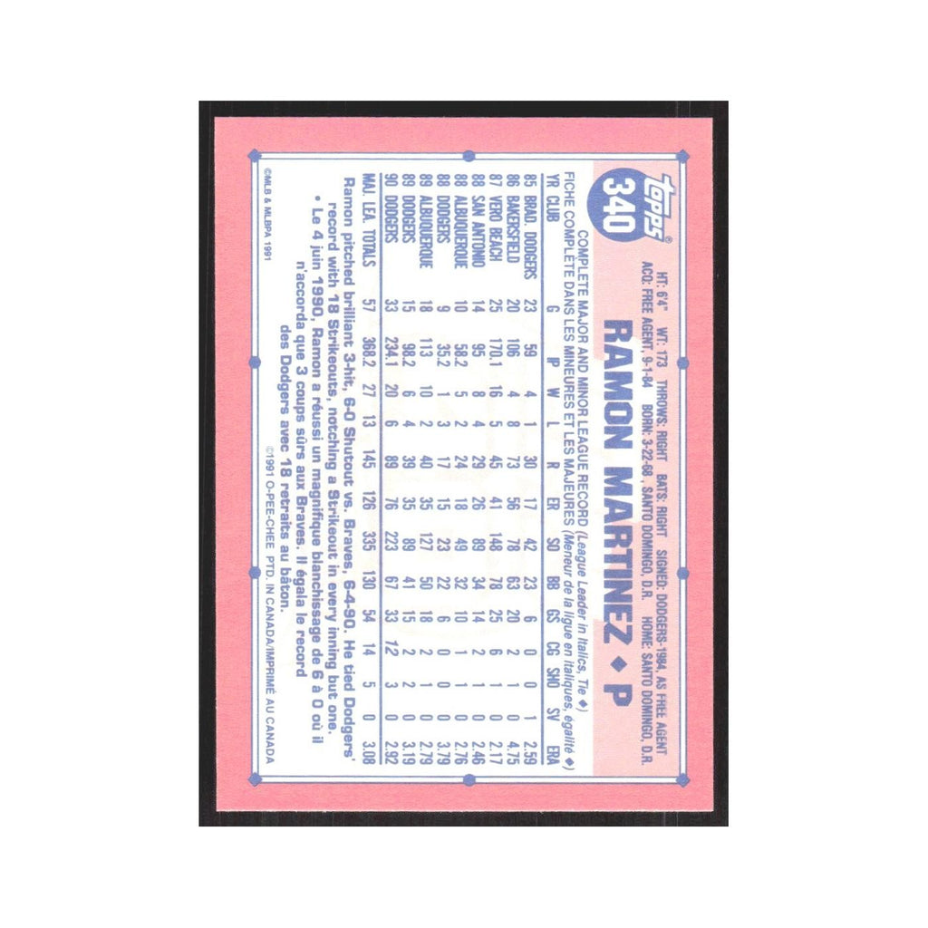 1991 O-Pee-Chee Ramon Martinez Dodgers #340