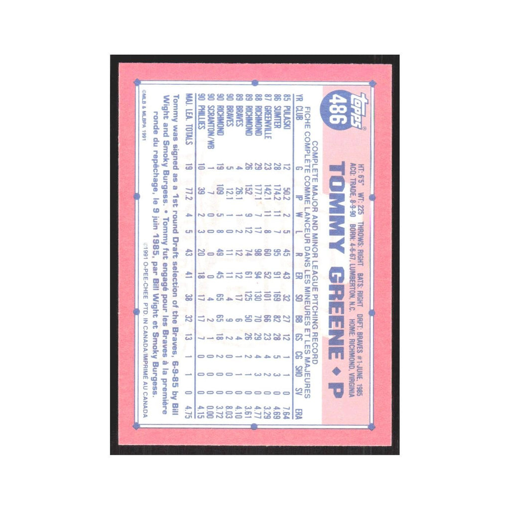 1991 O-Pee-Chee Tommy Greene Phillies #486