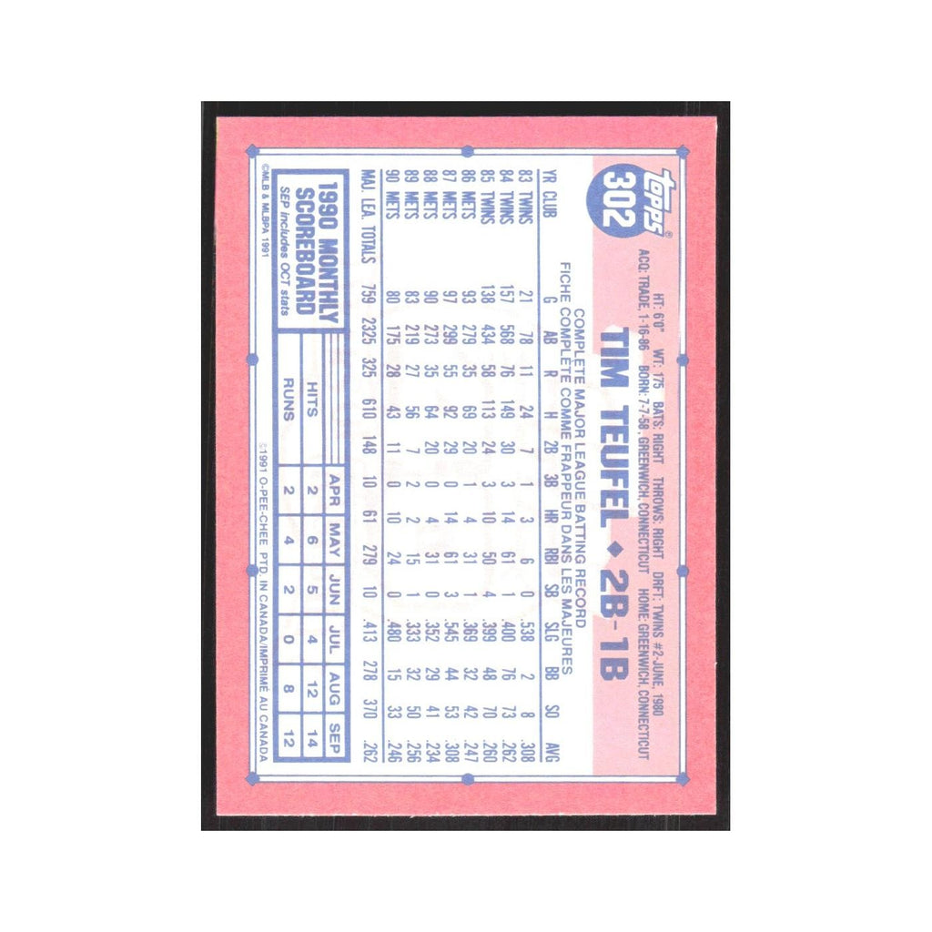 1991 O-Pee-Chee Tim Teufel Mets #302