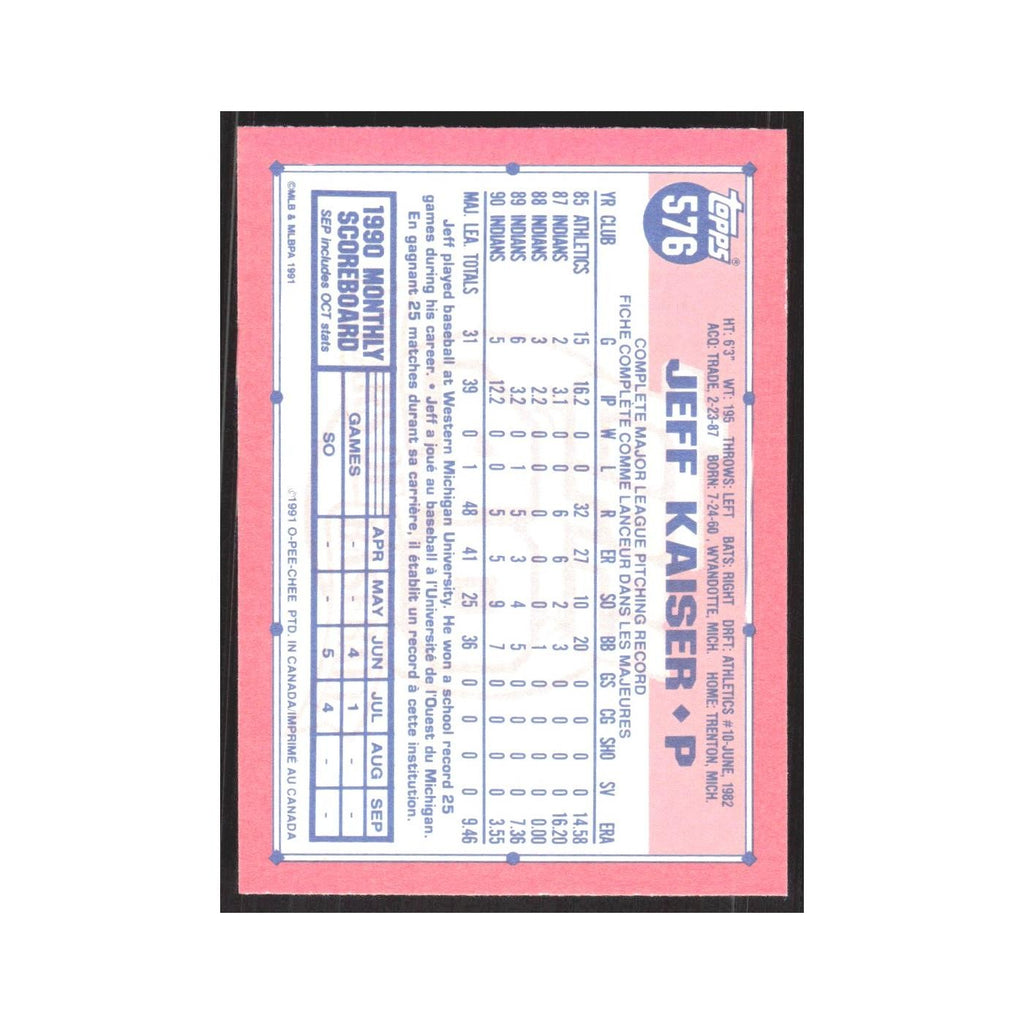1991 O-Pee-Chee Jeff Kaiser Indians #576